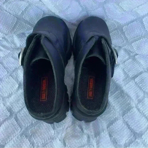 Vintage Harley Davidson Black Leather Chunky Buckle Slip On Platform Shoes 5.5 - Picture 3 of 8